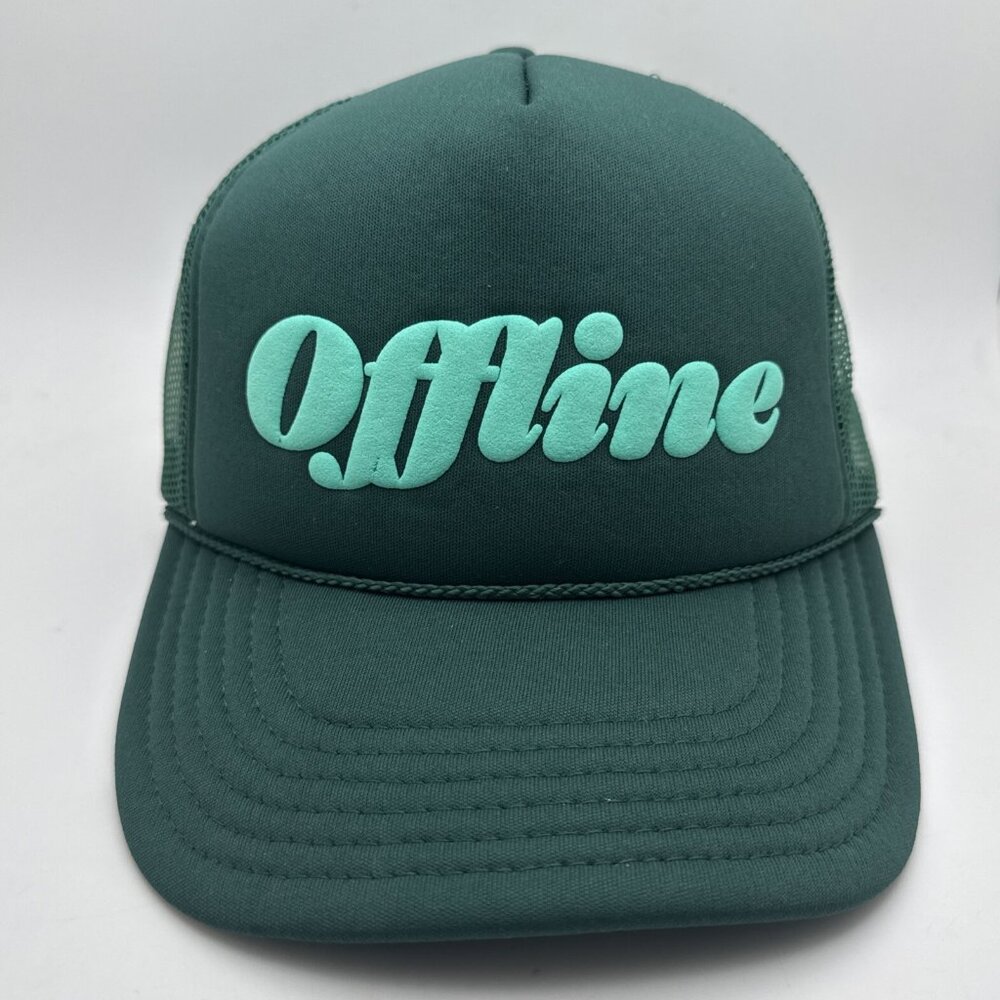 Offline Trucker Hat Cap Snapback Green Foam Mesh Back Spell out Adjustable NEW